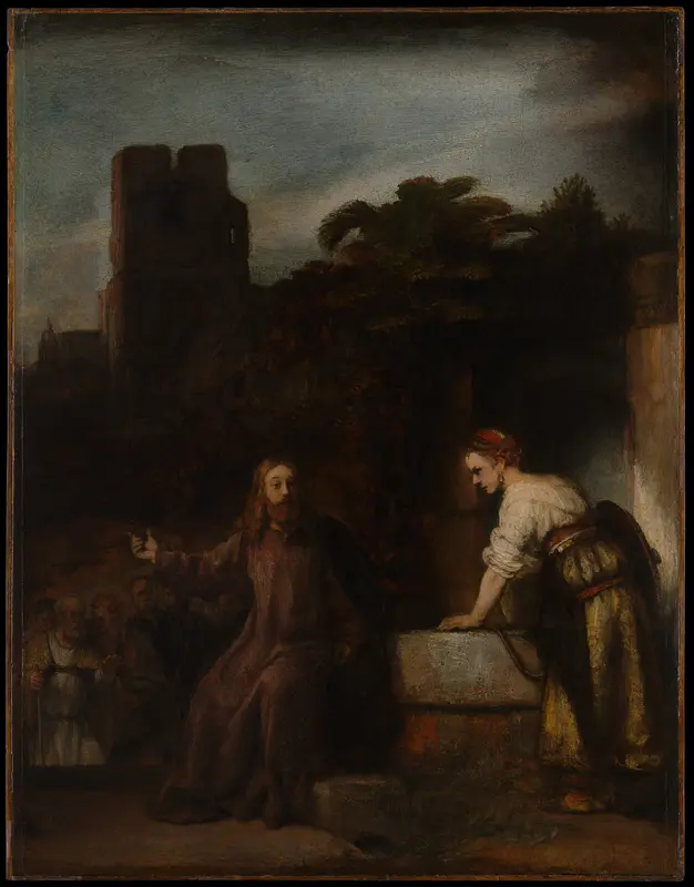 Christ and the Woman of Samaria Wall Art by Rembrandt - High-Resolution Digital Print