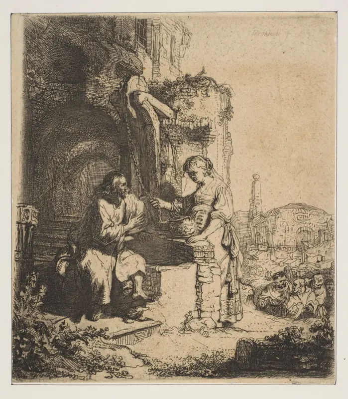 Christ and the Woman of Samaria among Ruins Wall Art by Rembrandt (Rembrandt van Rijn) - High-Resolution Digital Print