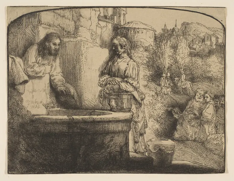 Christ and the Woman of Samaria: an Arched Print by Rembrandt (Rembrandt van Rijn) - High-Resolution Digital Print