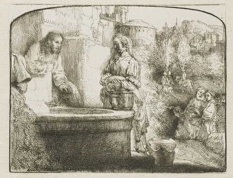 Christ and the woman of Samaria: an arched print by Unknown - High-Resolution Digital Print