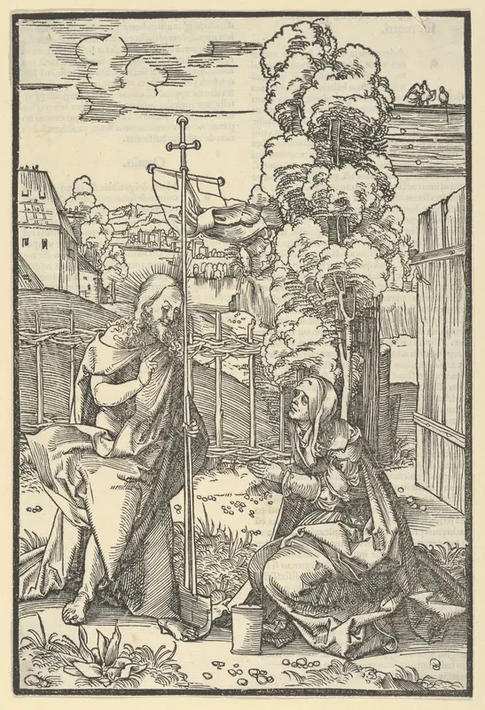 Christ Appearing to Mary Magdalen (Noli Me Tangere), from Speculum passionis domini nostri Ihesu Christi Wall Art by Hans Schäufelein - High-Resolution Digital Print