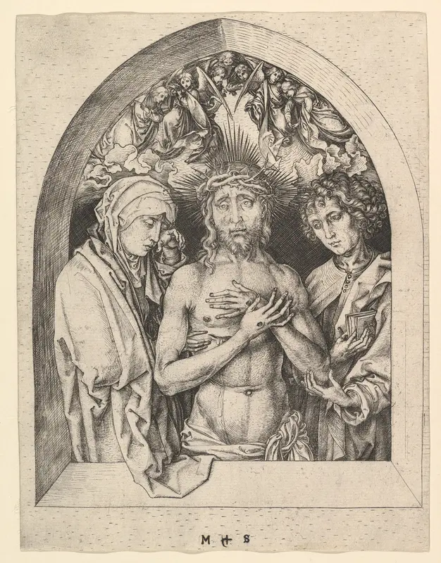 Christ as the Man of Sorrows with the Virgin and St. John Wall Art by Martin Schongauer - High-Resolution Digital Print
