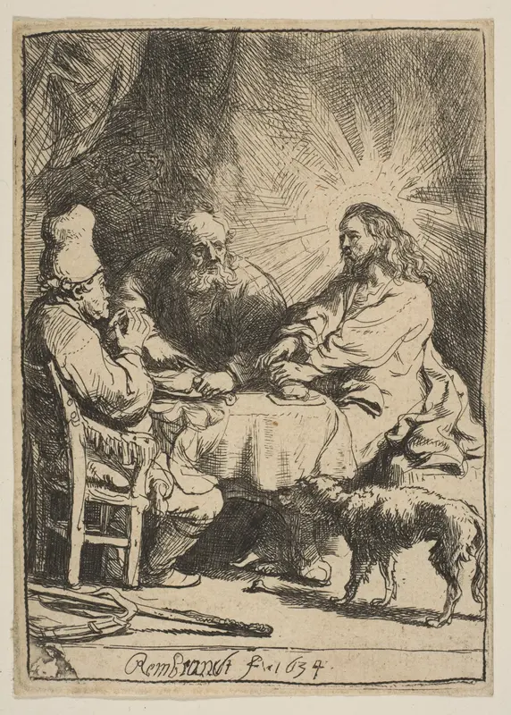 Christ at Emmaus: The Smaller Plate Wall Art by Rembrandt (Rembrandt van Rijn) - High-Resolution Digital Print