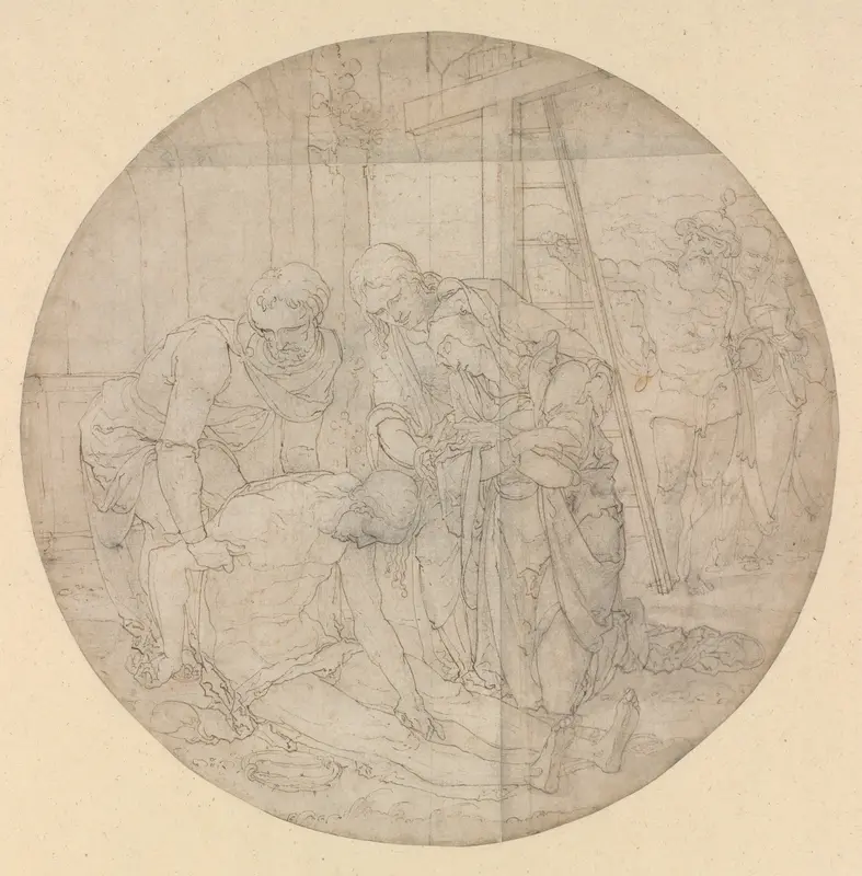 Christ at the Foot of the Cross, Mourned by Mary and John Wall Art by Nicolaas Hogenberg - High-Resolution Digital Print