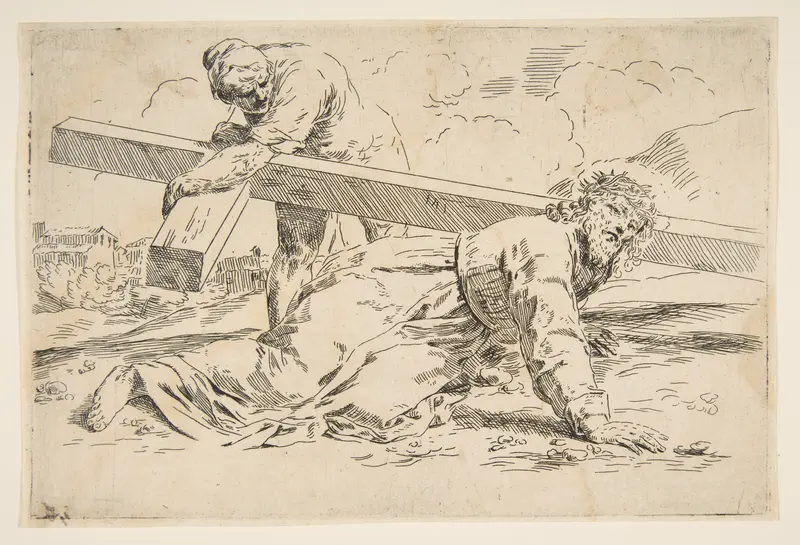 Christ bearing the cross on his back, copy after Cantarini Wall Art by Simone Cantarini - High-Resolution Digital Print