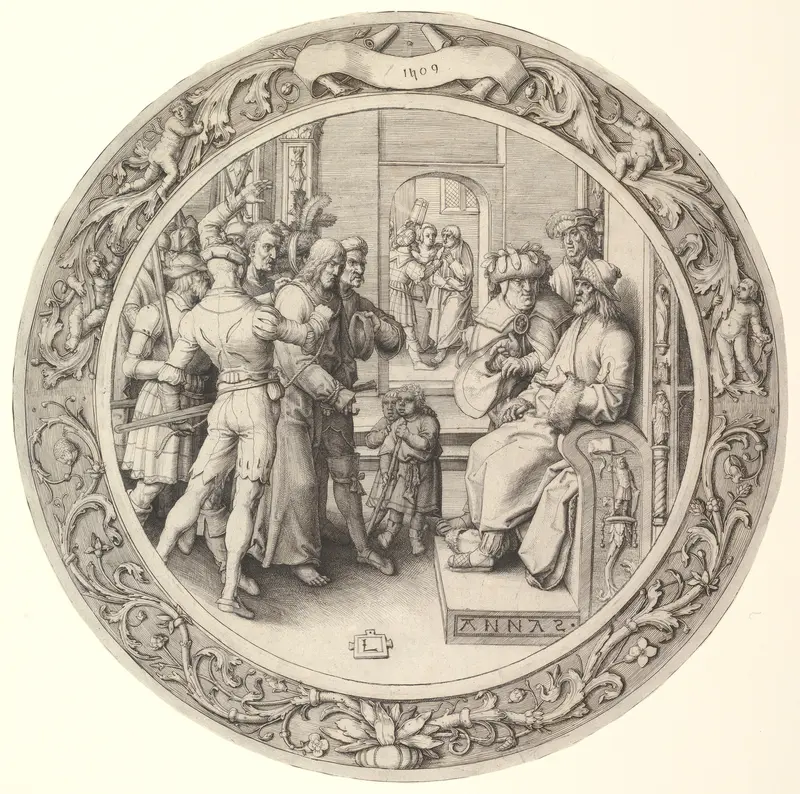 Christ before Annas, from the Circular Passion Wall Art by Lucas van Leyden - High-Resolution Digital Print