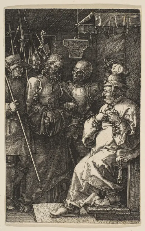 Christ before Caiaphas, from "The Passion" Wall Art by Albrecht Dürer - High-Resolution Digital Print
