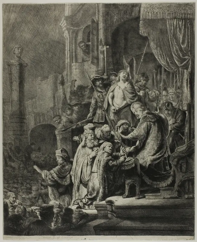 Christ Before Pilate: Large Plate Wall Art by Rembrandt van Rijn - High-Resolution Digital Print
