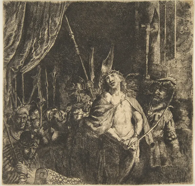 Christ Before Pilate: The Large Plate (copy in reverse of center) Wall Art by Rembrandt (Rembrandt van Rijn) - High-Resolution Digital Print