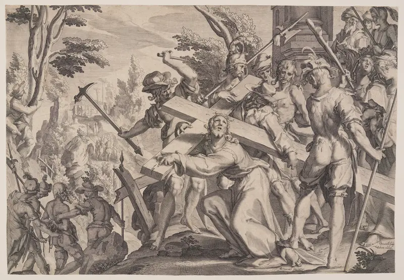 Christ Carrying the Cross, plate 4 from Thrones of Justice (Thronus Iustitiae) Wall Art by Willem van Swanenburgh - High-Resolution Digital Print