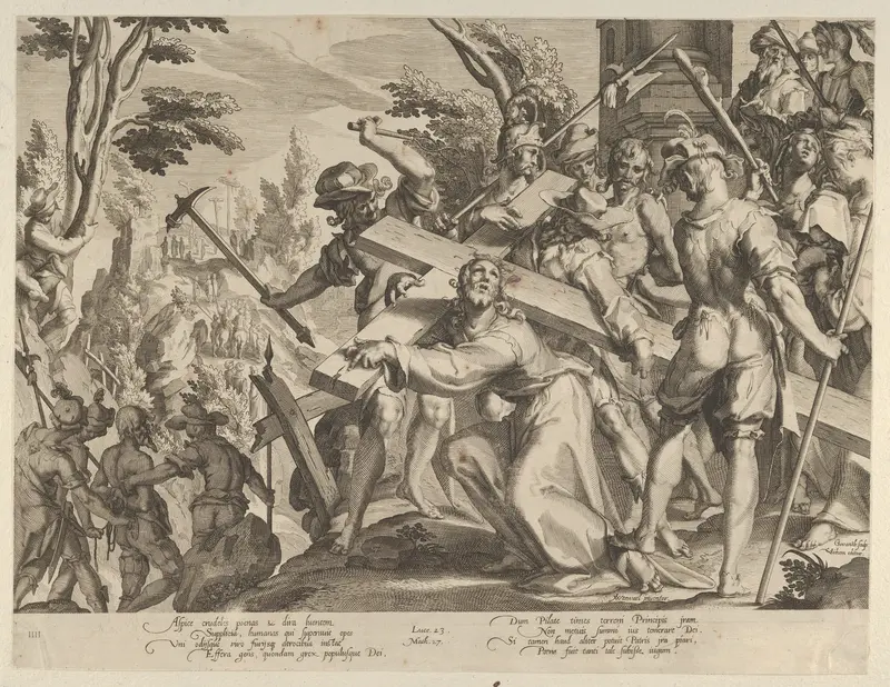 Christ Carrying the Cross, plate 4 from "Thronus Justitiae, tredecim pulcherrimus tabulis..." Wall Art by Willem van Swanenburg - High-Resolution Digital Print