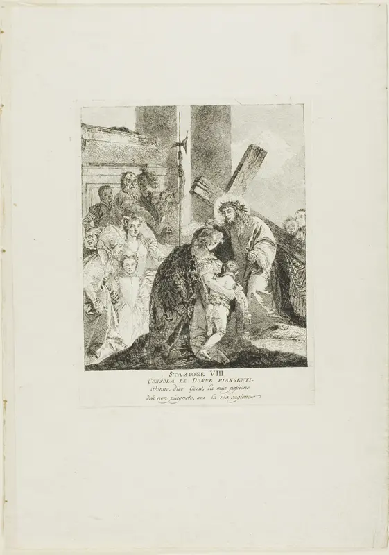 Christ Consoles the Weeping Women, plate eight from Stations of the Cross Wall Art by Giovanni Domenico Tiepolo - High-Resolution Digital Print