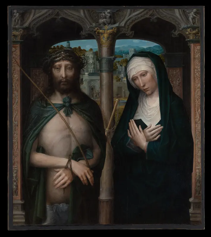 Christ Crowned with Thorns (Ecce Homo), and the Mourning Virgin (Mater Dolorosa) Wall Art by Adriaen Isenbrant - High-Resolution Digital Print
