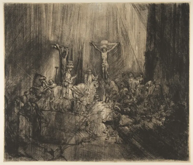 Christ Crucified Between the Two Thieves (The Three Crosses) Wall Art by Rembrandt (Rembrandt van Rijn) - High-Resolution Digital Print