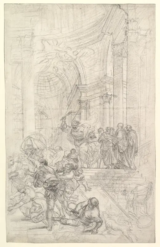 Christ Driving the Money Changers from the Temple Wall Art by Lorenzo de' Ferrari - High-Resolution Digital Print