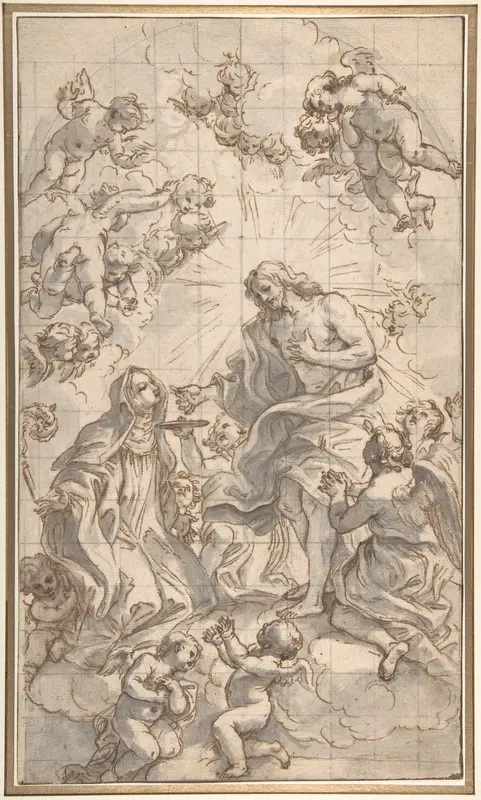 Christ Giving the Host to a Holy Abbess Wall Art by Giovanni Battista Gaulli (Il Baciccio) - High-Resolution Digital Print