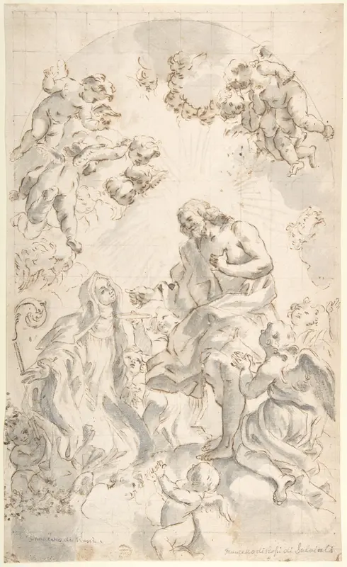 Christ Giving the Host to a Holy Abbess (after Gaulli) Wall Art by Giovanni Battista Gaulli (Il Baciccio) - High-Resolution Digital Print