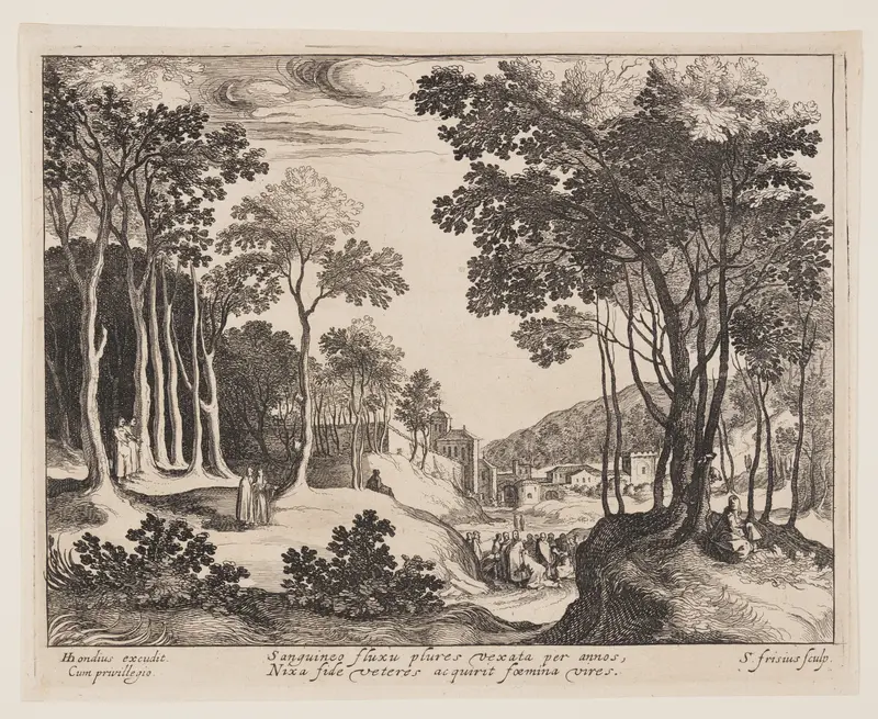 Christ Healing the Bloody Woman, from Landscapes with Scenes from the Life of Christ Wall Art by Simon Frisius - High-Resolution Digital Print