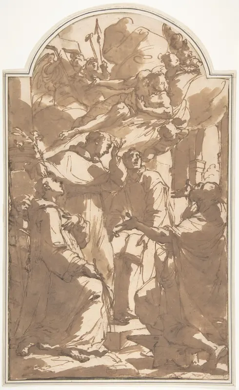 Christ in Glory with Saint Lawrence, Saint Anthony of Padua, Saint Ignatius of Loyola, and Saint Eligius. Wall Art by Ubaldo Gandolfi - High-Resolution Digital Print