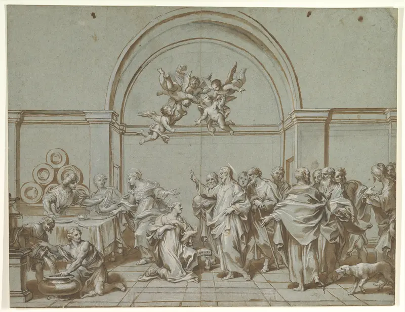 Christ in the House of Martha and Mary (Luke 10:38-42) Wall Art by Paolo Gerolamo Piola - High-Resolution Digital Print