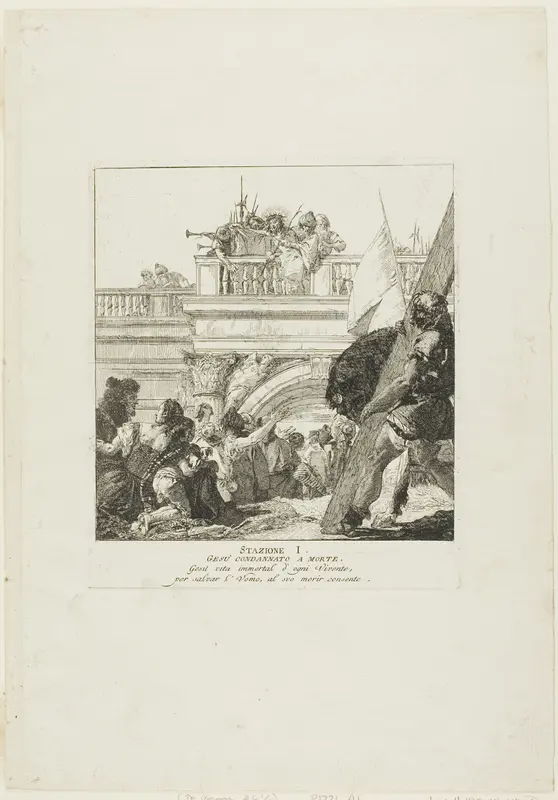 Christ is Condemed to Death, plate one from Stations of the Cross Wall Art by Giovanni Domenico Tiepolo - High-Resolution Digital Print