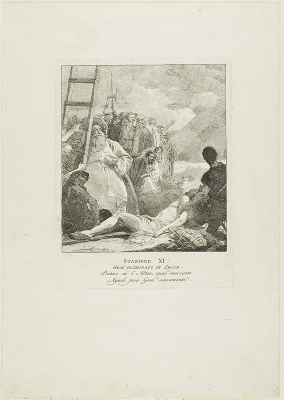 Christ is Nailed to the Cross, plate eleven from Stations of the Cross Wall Art by Giovanni Domenico Tiepolo - High-Resolution Digital Print