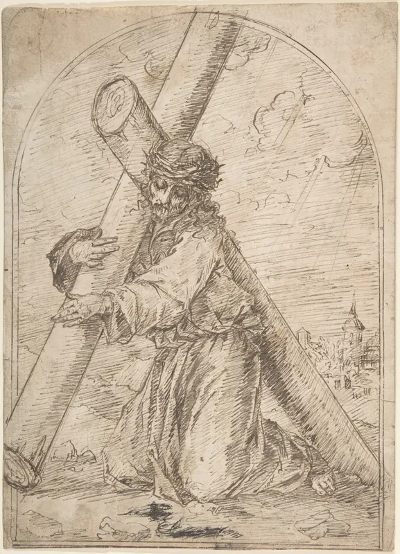 Christ Kneeling, Carrying the Cross Wall Art by Anonymous, Spanish, 16th century - High-Resolution Digital Print