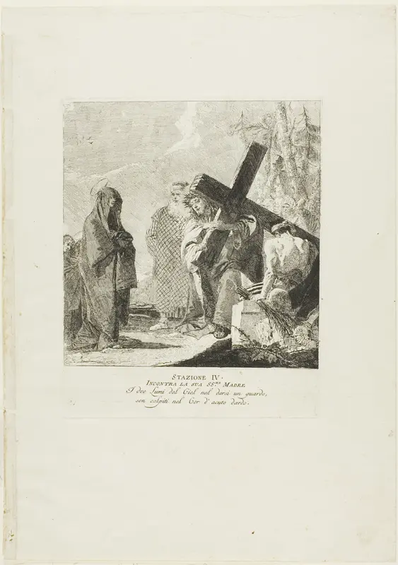 Christ Meets his Mother, plate four from Stations of the Cross Wall Art by Giovanni Domenico Tiepolo - High-Resolution Digital Print