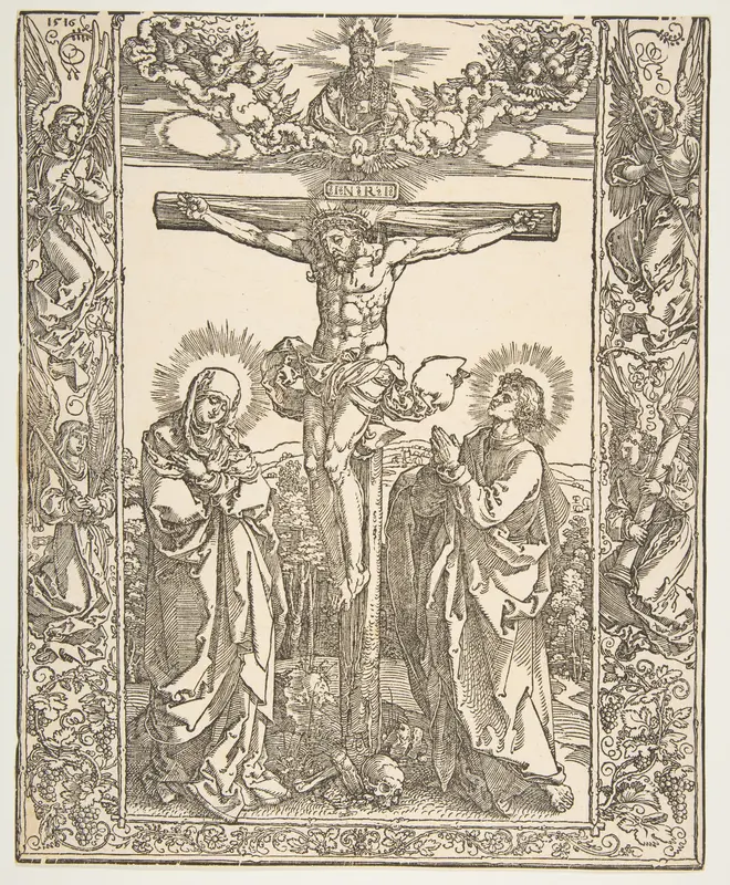 Christ on the Cross between the Virgin and Saint John Wall Art by Albrecht Dürer - High-Resolution Digital Print