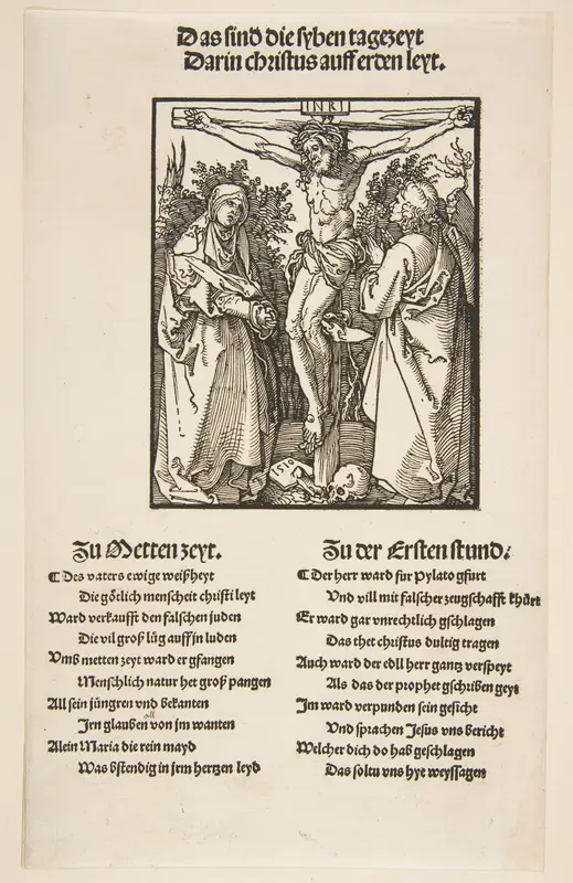 Christ on the Cross between the Virgin and Saint John (first sheet of two) Wall Art by Albrecht Dürer - High-Resolution Digital Print