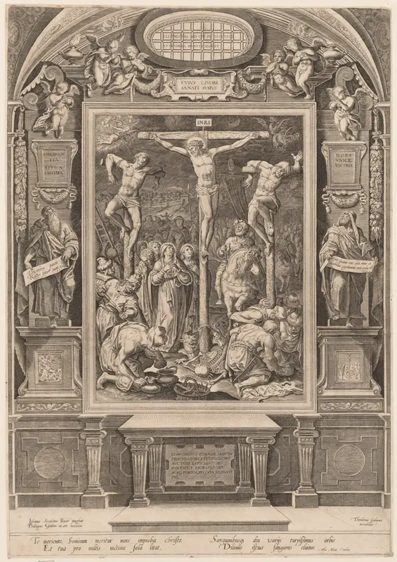 Christ on the Cross between Two Thieves Wall Art by Philips Galle - High-Resolution Digital Print