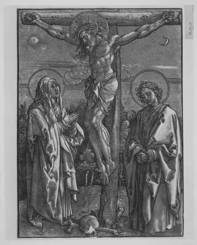 Christ on the Cross flanked by the Virgin and Saint John Wall Art by Dürer-School - High-Resolution Digital Print