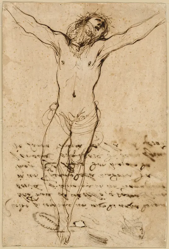 Christ on the Cross: Study for the Crucifixion with Saints Wall Art by Guercino - High-Resolution Digital Print