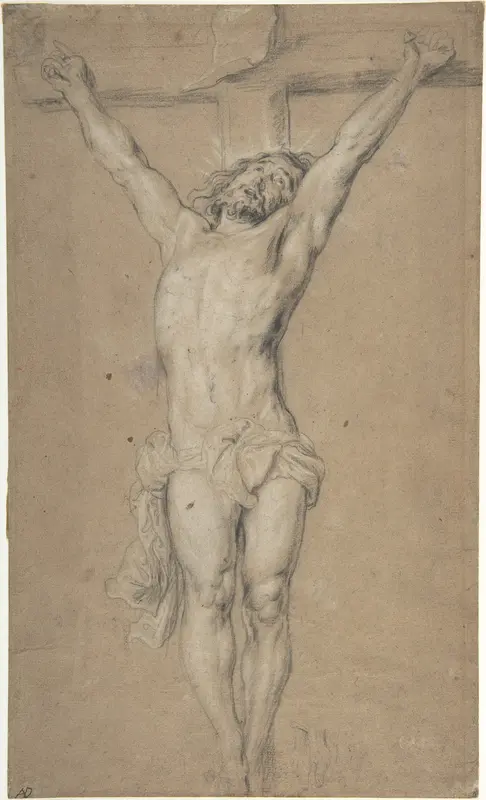Christ on the Cross; verso: St. Jerome Reading by Candlelight, and Sketch of Male Torso (?) Wall Art by Anthony van Dyck - High-Resolution Digital Print
