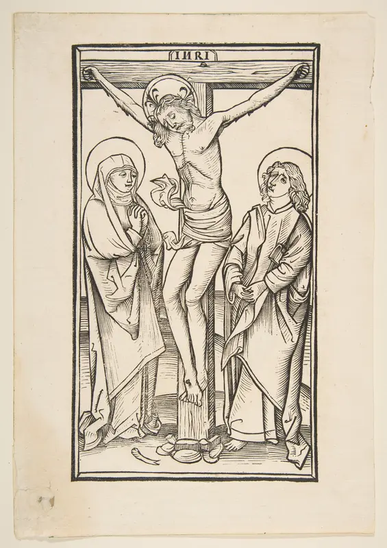 Christ on the Cross with the Virgin and Saint John Wall Art by Anonymous, 15th century - High-Resolution Digital Print
