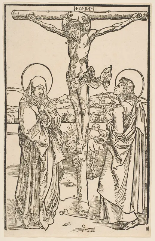 Christ on the Cross with the Virgin and Saint John Wall Art by Albrecht Dürer - High-Resolution Digital Print