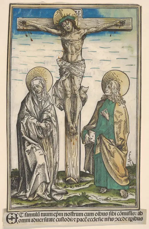 Christ on the Cross with the Virgin and Saint John, from the Passau Missal (Missale Pataviense) Wall Art by Hans Burgkmair - High-Resolution Digital Print