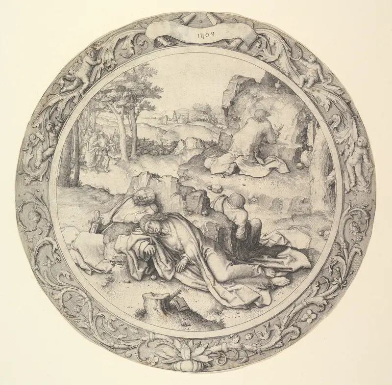 Christ on the Mount of Olives, from the Circular Passion Wall Art by Lucas van Leyden - High-Resolution Digital Print