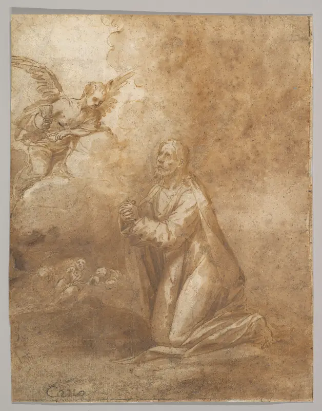 Christ on the Mount of Olives (recto); Study of a Cypress (verso) Wall Art by Alonso Cano - High-Resolution Digital Print