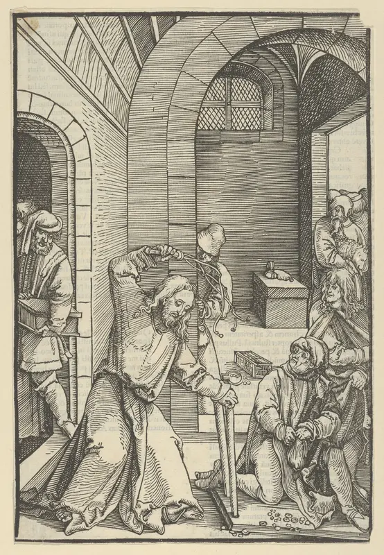 Christ Purifying the Temple, from Speculum passionis domini nostri Ihesu Christi Wall Art by Hans Schäufelein - High-Resolution Digital Print