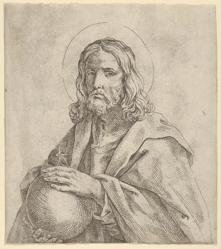 Christ seen in half-length, holding a globe surmounted by a cross Wall Art by Anonymous - High-Resolution Digital Print