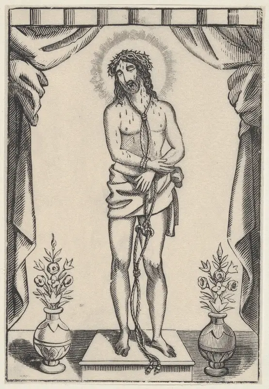 Christ standing, hands tied with rope Wall Art by Anonymous Mexican Artist - High-Resolution Digital Print
