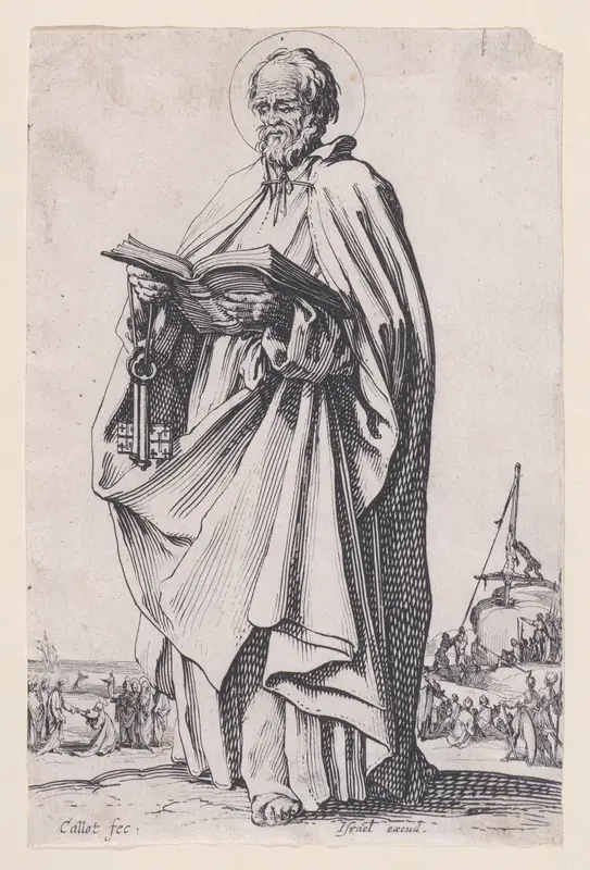 Christ, The Savior, from "Les Grands Apôtres Debout, Représentant Le Sauveur, La Bienheureuse Marie et Les Saints Apôtres" (The Large Standing Apostles, Representing The Savior, The Blessed Mary and The Apostles) Wall Art by Jacques Callot - High-Resolution Digital Print