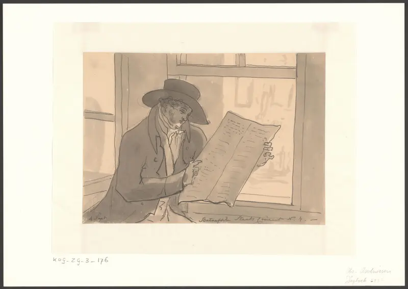 Christiaan Andriessen leest het allereerste nummer van de Bataafsche Staats-Courant in een koffiehuis Wall Art by Christiaan Andriessen - High-Resolution Digital Print
