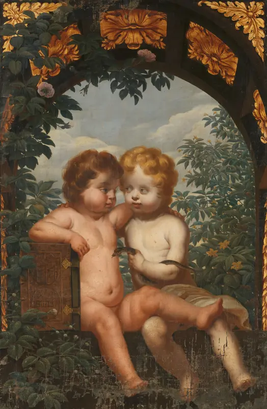 Christian Allegory with two Children with a Bible and Snake Wall Art by anonymous - High-Resolution Digital Print
