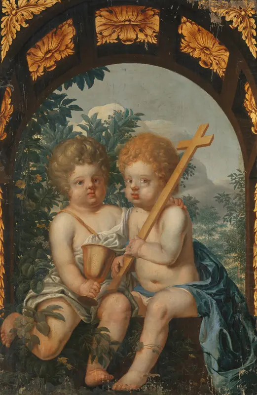 Christian Allegory with two Children with Cross and Chalice Wall Art by anonymous - High-Resolution Digital Print