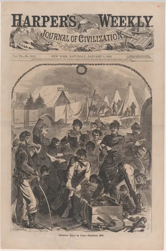 Christmas Boxes in Camp – Christmas, 1861 (from "Harper's Weekly," Vol. VI) Wall Art by Winslow Homer - High-Resolution Digital Print