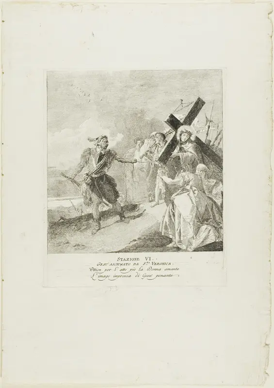 Christ's Face is Wiped by St. Veronica, plate six from Stations of the Cross Wall Art by Giovanni Domenico Tiepolo - High-Resolution Digital Print