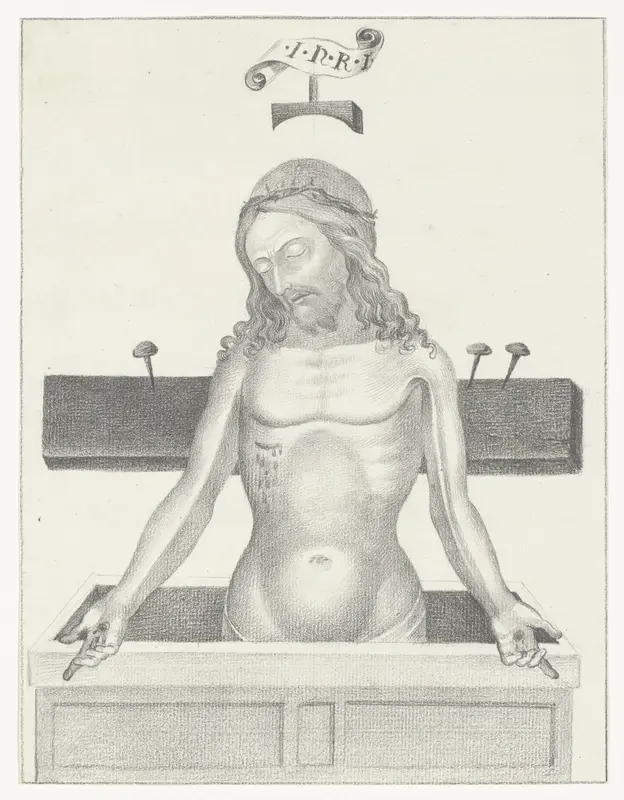 Christus aan het kruis in open graf Wall Art by anonymous - High-Resolution Digital Print