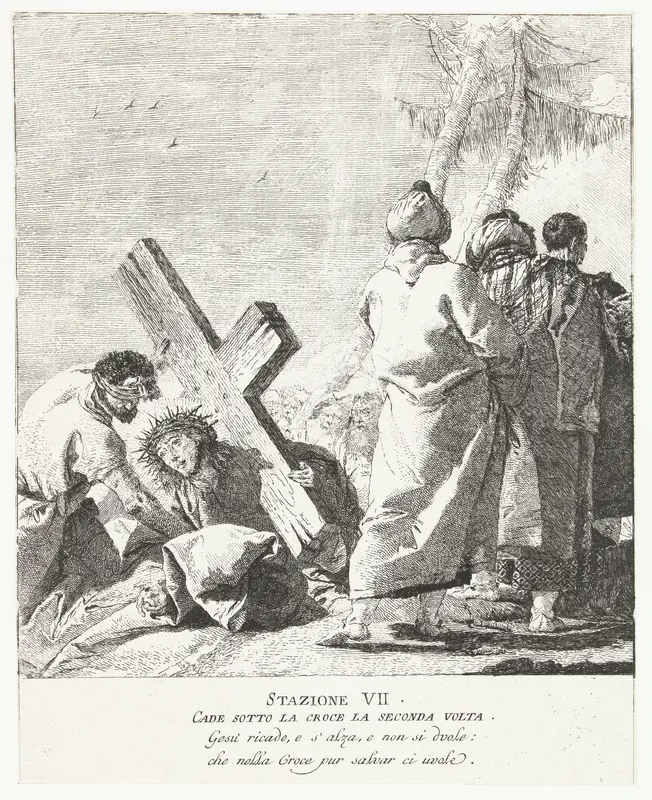 Christus bezwijkt voor tweede keer bij kruisdraging Wall Art by Giovanni Domenico Tiepolo - High-Resolution Digital Print